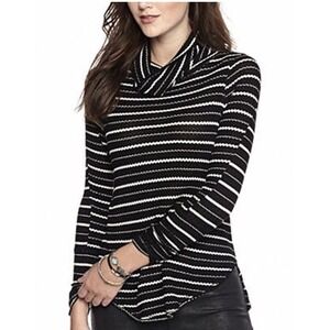 We The Free People Drippy Thermal Top Black White Striped Shirt Cowl‎ Size Small
